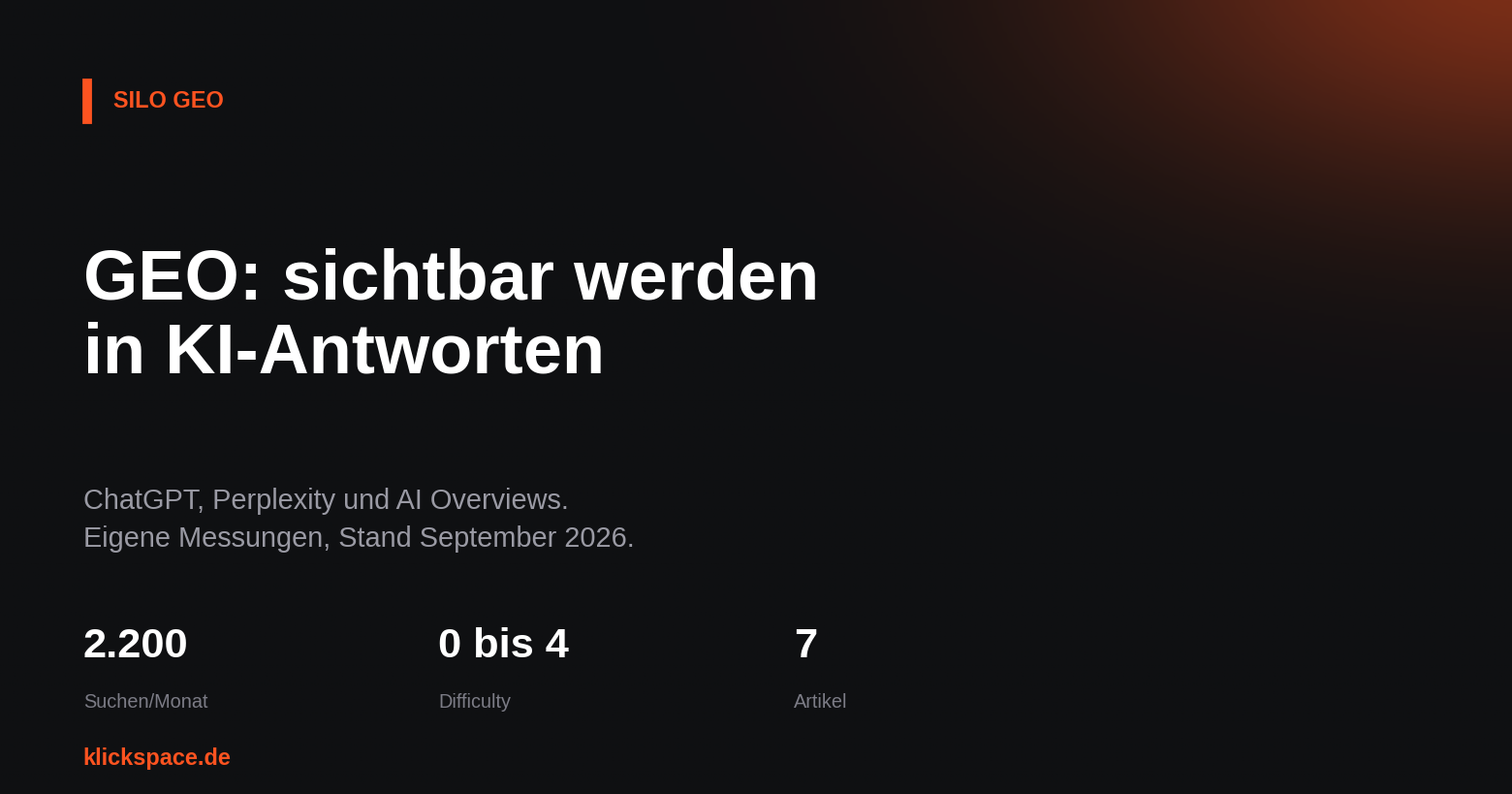 GEO: Sichtbarkeit in ChatGPT, Perplexity und den AI Overviews – Beitragsbild des Klickspace-Ratgebers