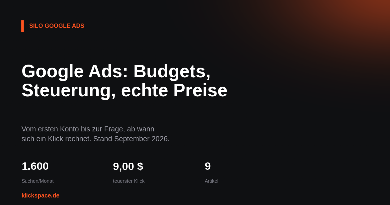 Google Ads: Budgets, Steuerung und die Fehler, die Geld kosten – Beitragsbild des Klickspace-Ratgebers